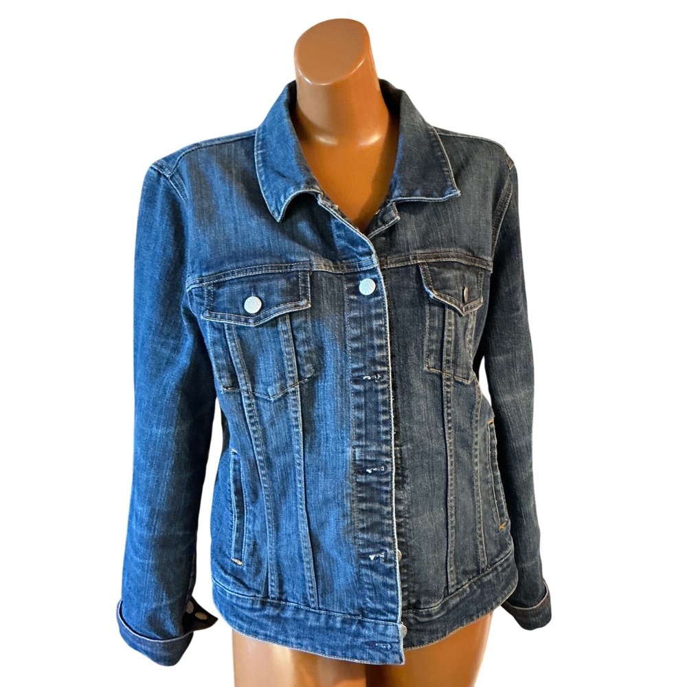 J. Crew Denim Jacket Medium Wash Button Front Trucker Blue Jean Coat Classic